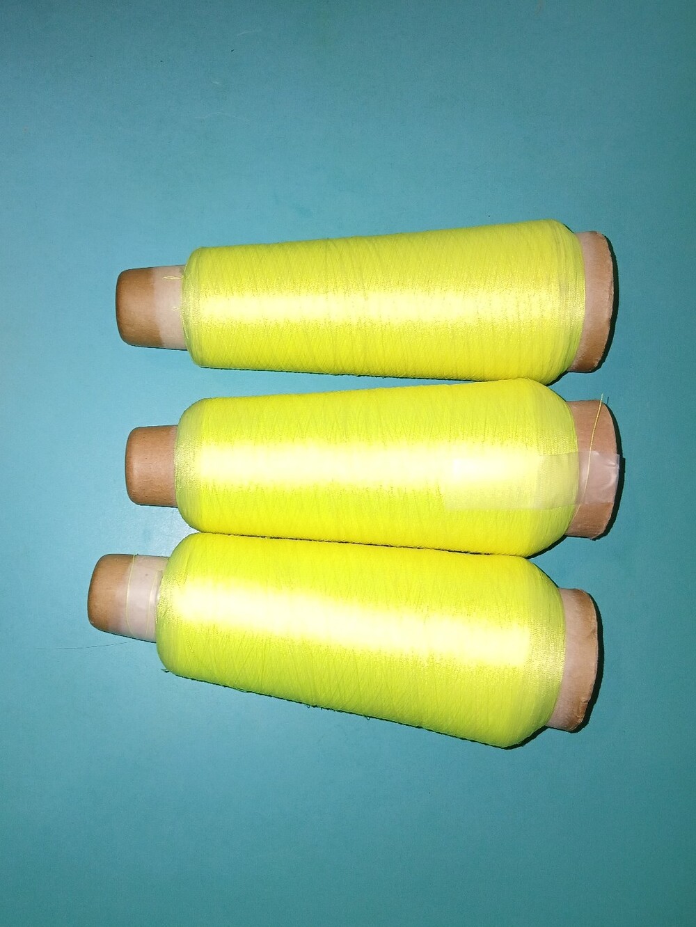 60s Vintage Galtex Co Teryl Ultra Neon Yellow Yarn Cones Lot 3